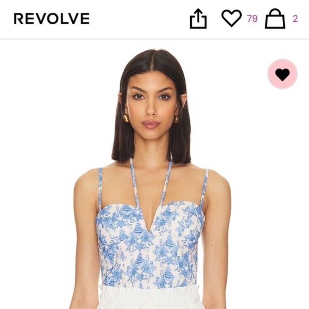 Superdown Blue Floral Toile Corset Top Halter Neck Bustier White‎ Small